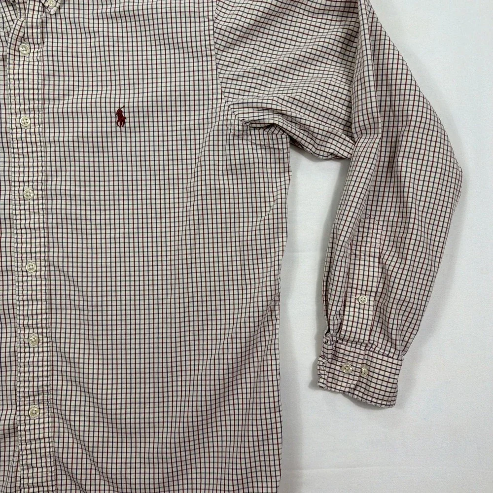Ralph Lauren Button Down Shirt Classic Fit Cotton Check Large 16.5 L Burgundy‎